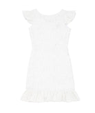 By Debra Girls Clare White/Silver Boucle Ruffle Bottom Sheath Dress Girls Special Dresses By Debra White Y/XS (6X)