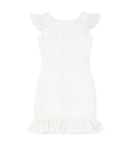 By Debra Girls Clare White/Silver Boucle Ruffle Bottom Sheath Dress Girls Special Dresses By Debra