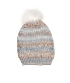 Striped Winter Hat Ivory/Grey Women Accessories Bari Lynn Striped Juniors/Women One Size Fits Most