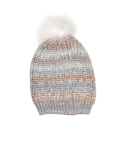 Women & Juniors Striped Winter Hat Ivory/Grey - Frankie display picture 3