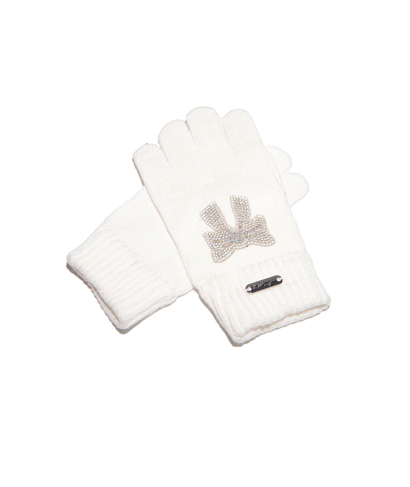 Bari Lynn Crystal Bow Winter Gloves Accessories Bari Lynn Ivory One Size Fits Most (Y/7-Y/14)