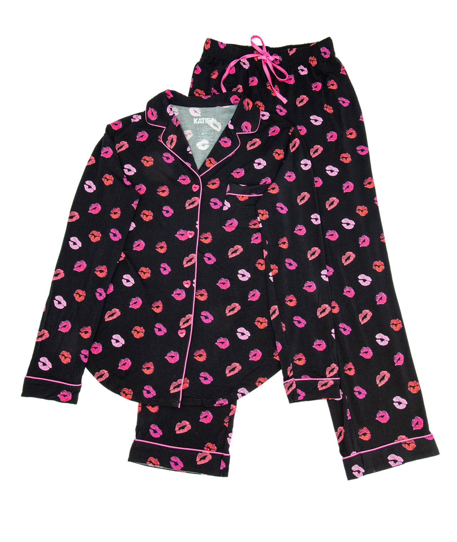 Katie J NYC Juniors Lips on Black Maia Pants PJ Set