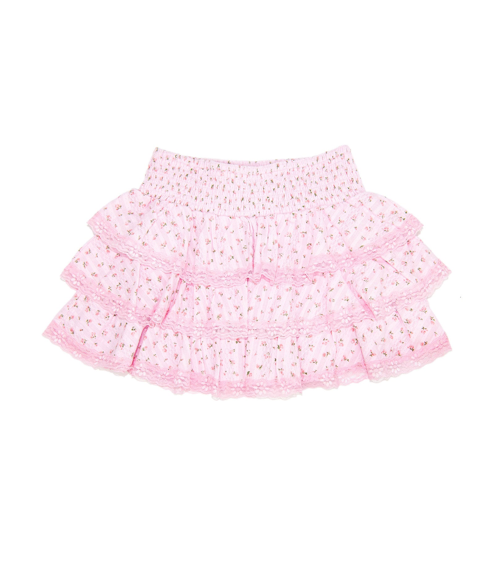 FBZ Girls Cameron Pink Floral Lace 3 Ruffle Skirt