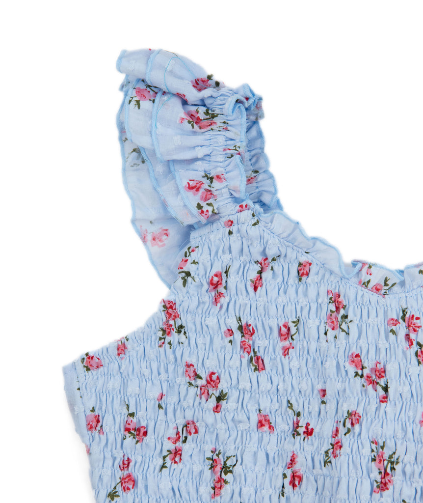 FBZ Girls Blue Floral Bow Back Smock Top Girls Casual Tops FBZ Flowers By Zoe   