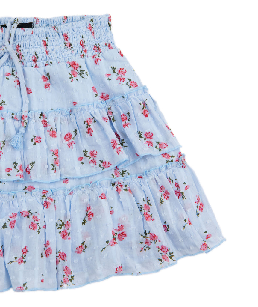 FBZ Girls Blue Floral Tiered Skirt Girls Casual Bottoms FBZ Flowers By Zoe   