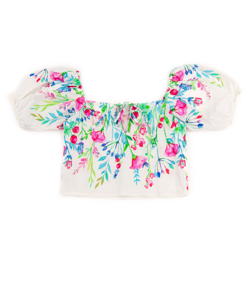 Theme Girls Shai Top White Watercolor Floral Girls Casual Tops Theme-NYC   