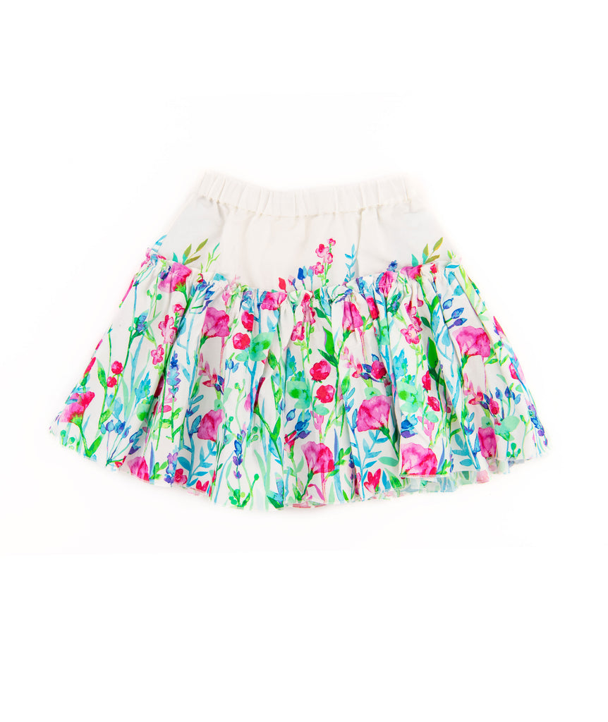 Theme Girls Drew Mini Skirt White Watercolor Floral Girls Casual Bottoms Theme-NYC   