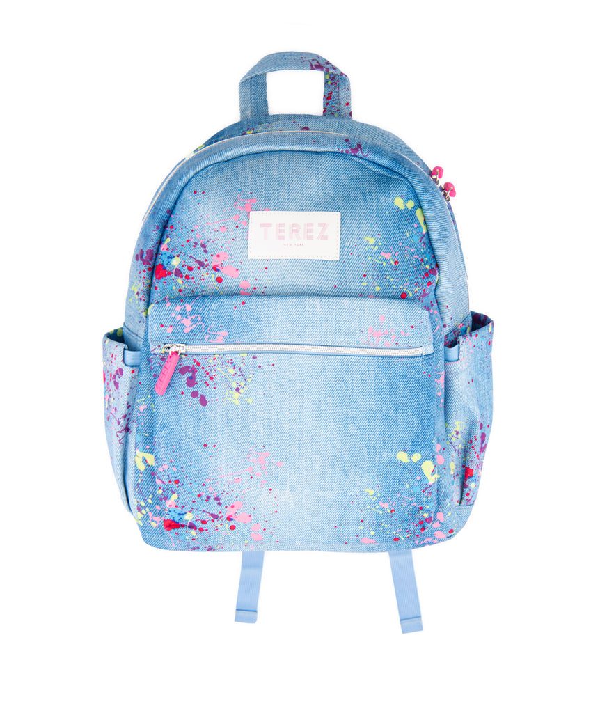 Terez Denim Paint Splatter Backpack Distressed/seasonal accessories Terez   