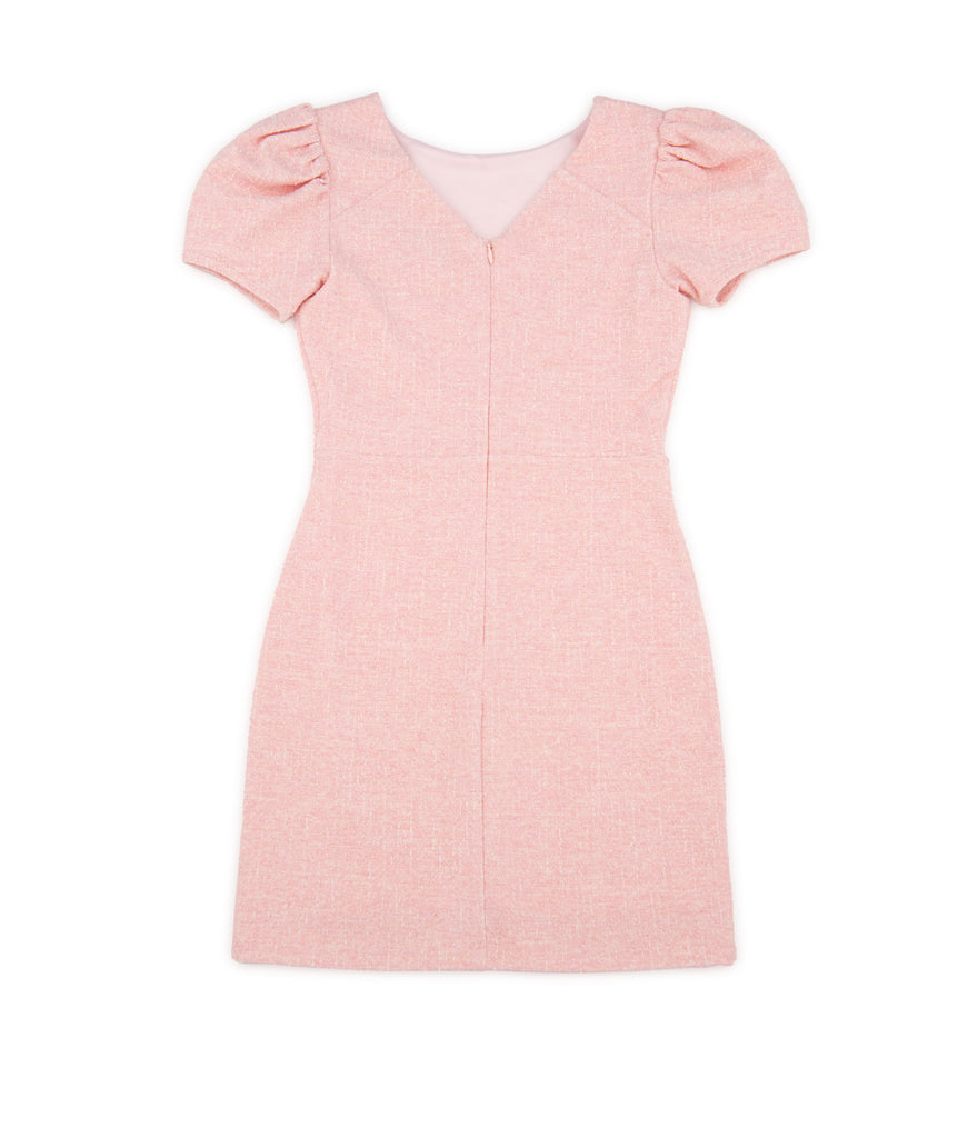 By Debra Girls Pink Boucle Puff Sleeve Sheath Dress Girls Special Dresses By Debra   