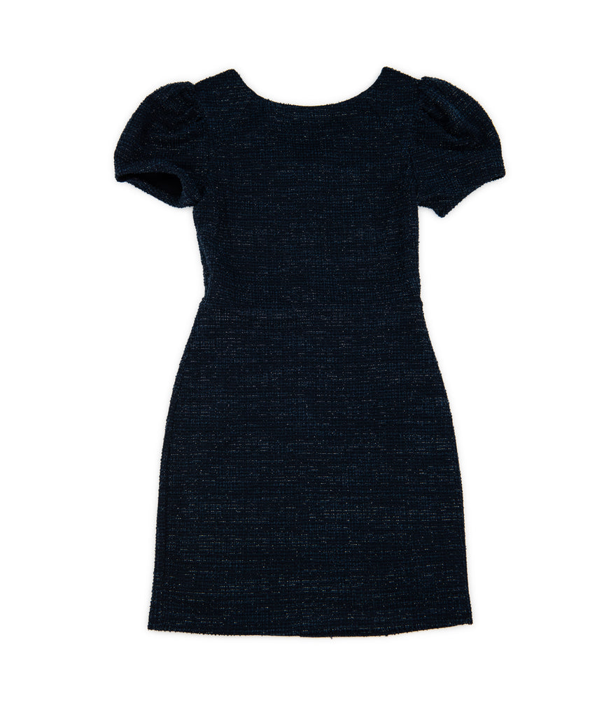 By Debra Girls Navy Boucle Puff Sleeve Sheath Dress Girls Special Dresses By Debra   