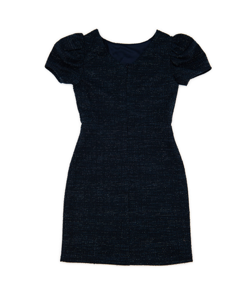 By Debra Girls Navy Boucle Puff Sleeve Sheath Dress Girls Special Dresses By Debra   