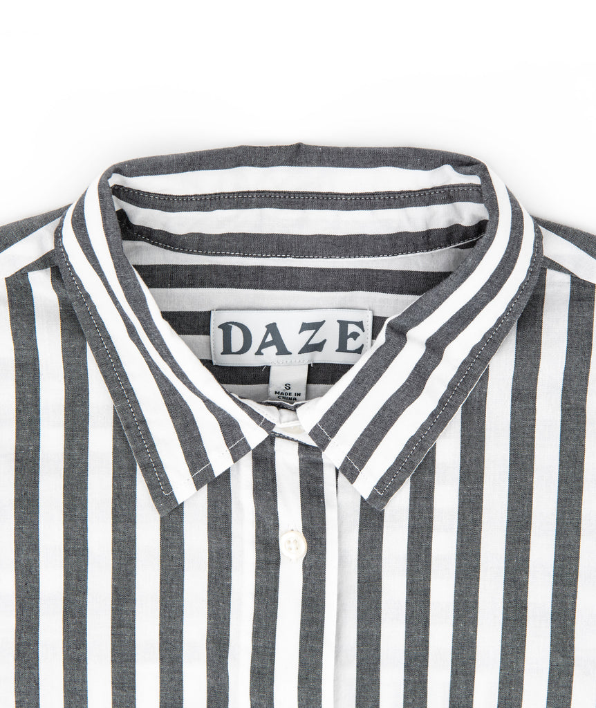 Daze Women Academy Cropped Button Down Oxford Grey Stripe Womens Casual Tops Daze   