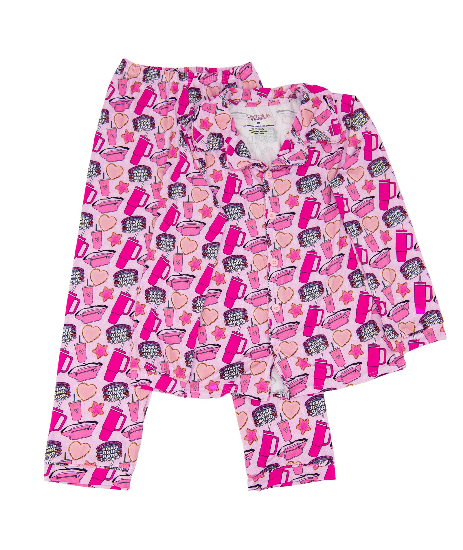 Tweenstyle Girls Bamboo Long Lounge Set Essentials Accessories Sparkle by Stoopher Multi Y/S (7/8)