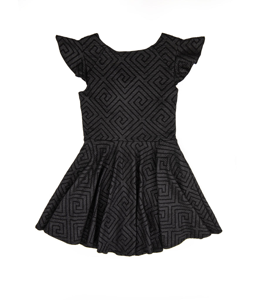 By Debra Girls Black Pattern Flutter Sleeve Fit and Flare Dress Girls Special Dresses By Debra   