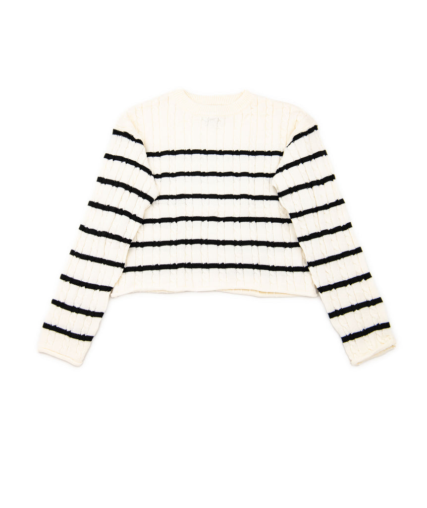 FBZ Girls Cream Striped Cable Sweater Girls Casual Tops FBZ Flowers By Zoe   