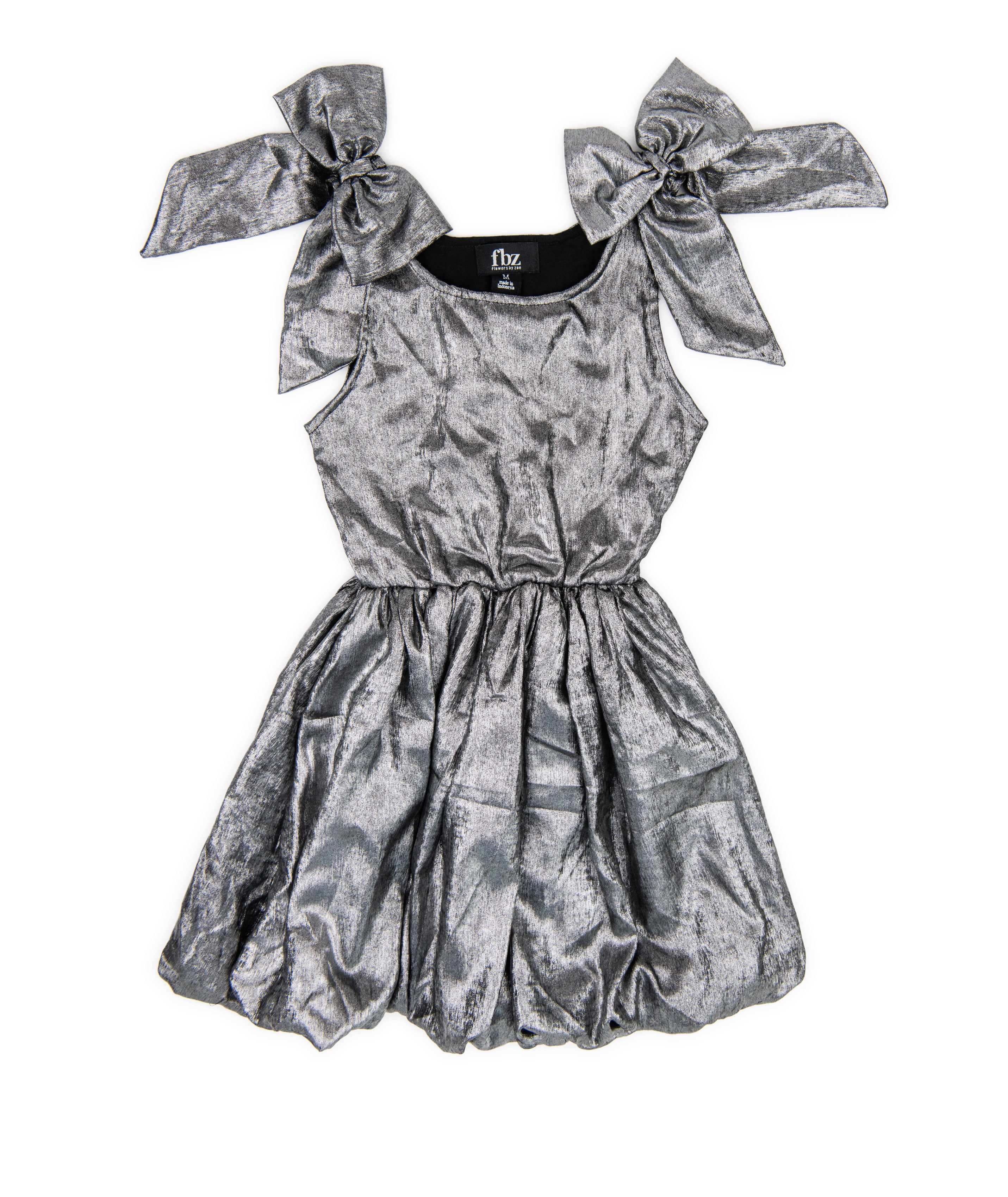 FBZ Girls Silver Tie Shoulder Bubble Dress Distressed/seasonal girls FBZ Flowers By Zoe