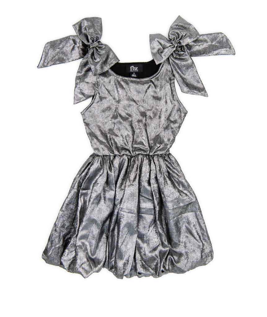 FBZ Girls Silver Tie Shoulder Bubble Dress Girls Special Dresses FBZ Flowers By Zoe   