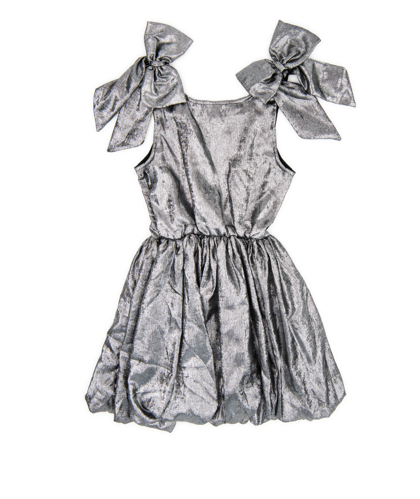 FBZ Girls Silver Tie Shoulder Bubble Dress Girls Special Dresses FBZ Flowers By Zoe   