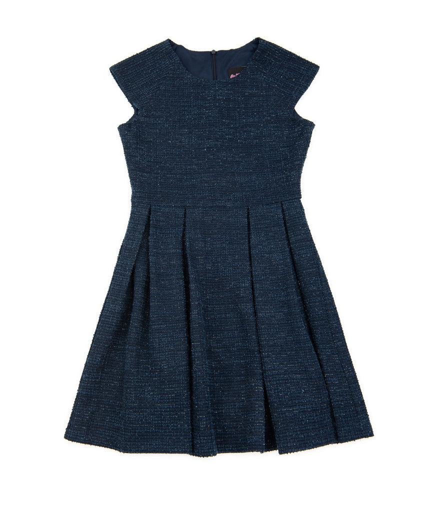 By Debra Girls Navy Boucle Cap Sleeve Box Pleat Dress Girls Special Dresses By Debra   