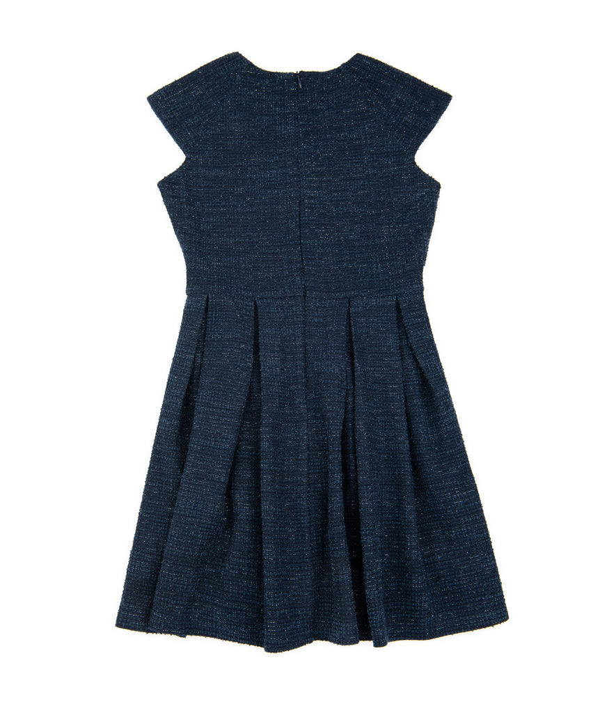 By Debra Girls Navy Boucle Cap Sleeve Box Pleat Dress Girls Special Dresses By Debra   