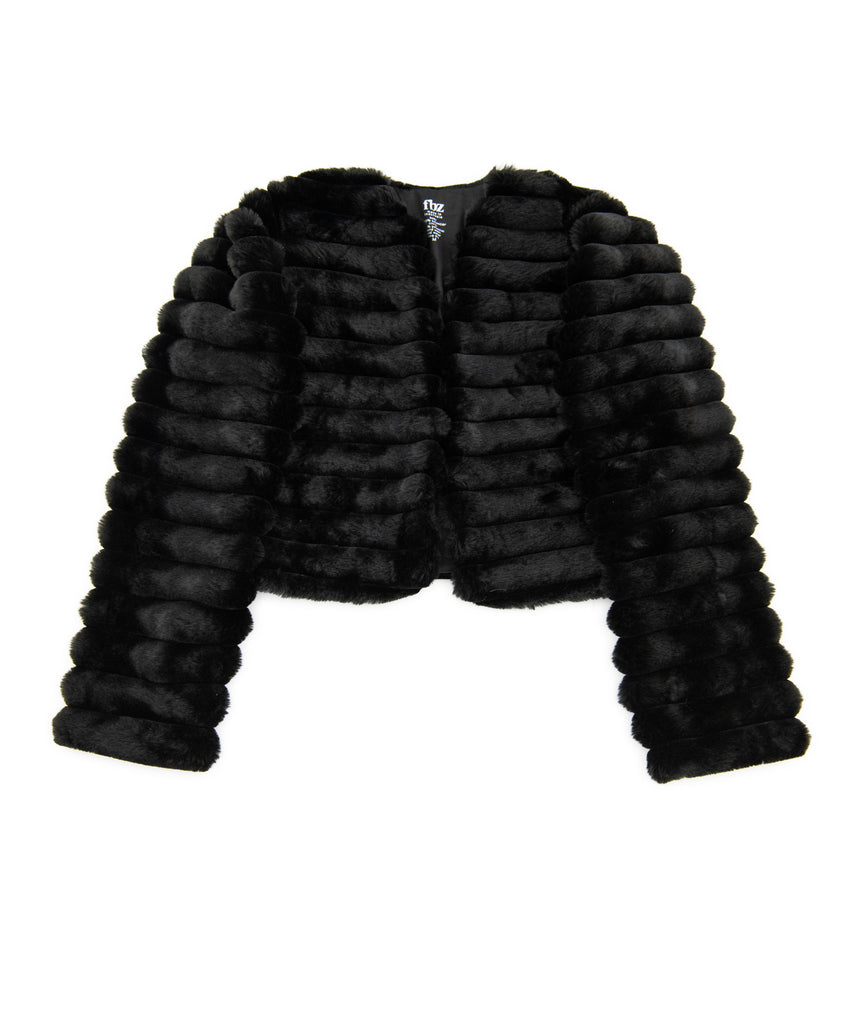 FBZ Girls Fancy Faux Fur Jacket Girls Special Tops FBZ Flowers By Zoe Black Y/6 