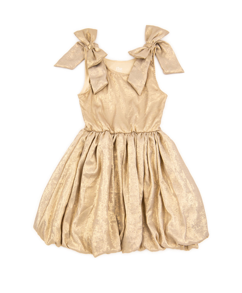 FBZ Girls Gold Tie Shoulder Bubble Dress Girls Special Dresses FBZ Flowers By Zoe   