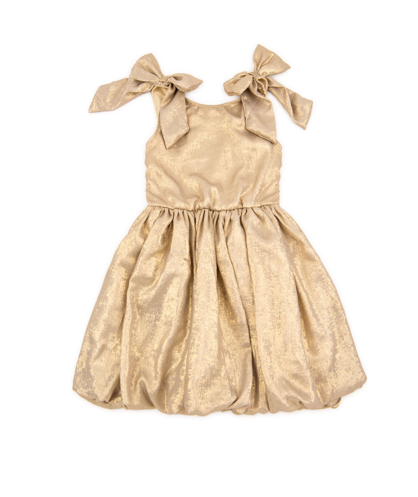 FBZ Girls Gold Tie Shoulder Bubble Dress Girls Special Dresses FBZ Flowers By Zoe   