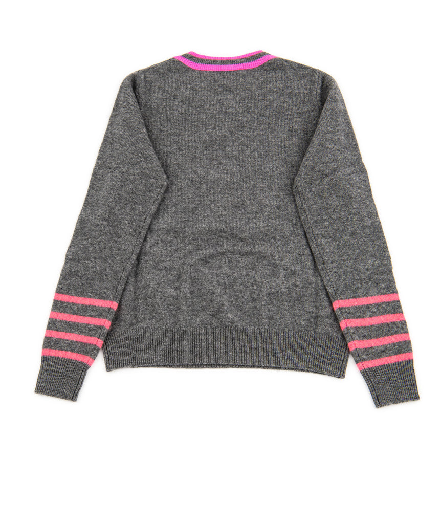 Autumn Cashmere Girls Grey/Pink Striped Ski Crew Sweater Girls Casual Tops Autumn Cashmere Kids   