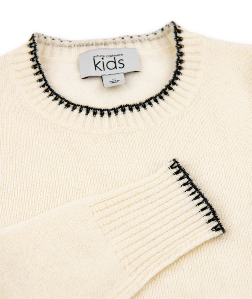 Autumn Cashmere Girls Ivory/Black Trim Crew Sweater Girls Casual Tops Autumn Cashmere Kids   