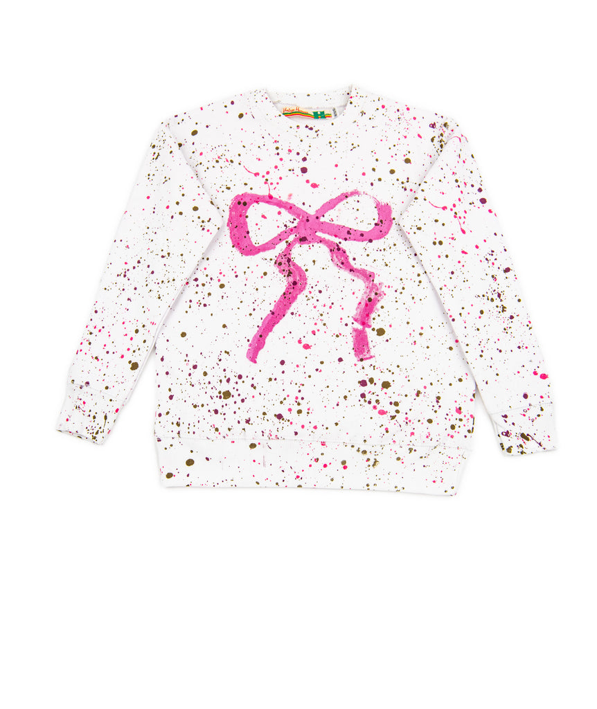 Vintage Havana Girls Splatter Bow Oversized Crew Sweatshirt Girls Casual Tops Vintage Havana   