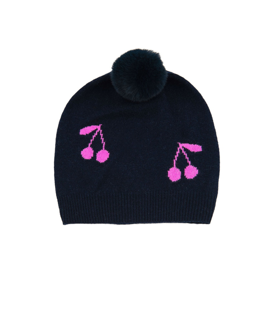 Autumn Cashmere Girls Cherries Hat With Pom Accessories Autumn Cashmere Kids   