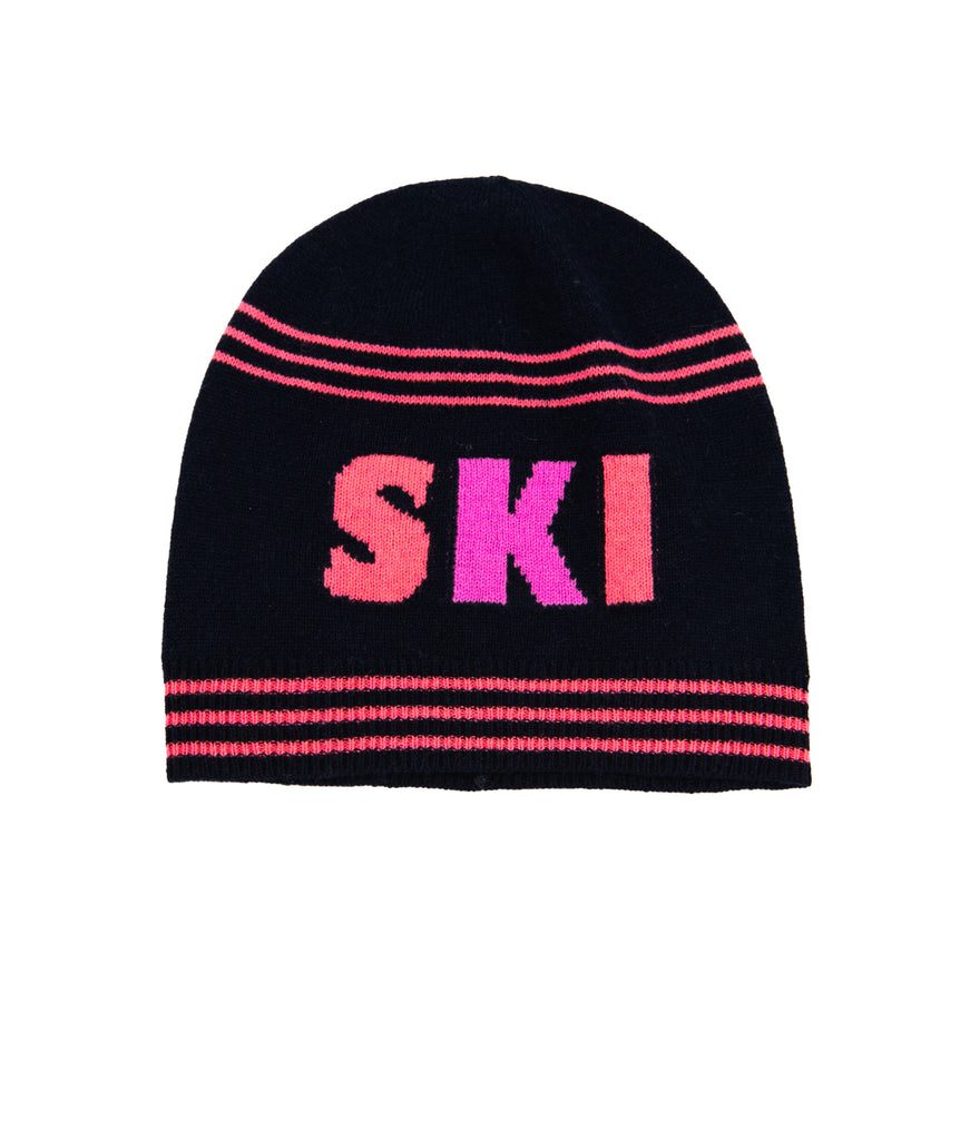 Autumn Cashmere Girls Black/Pink Striped Ski Hat Accessories Autumn Cashmere Kids   