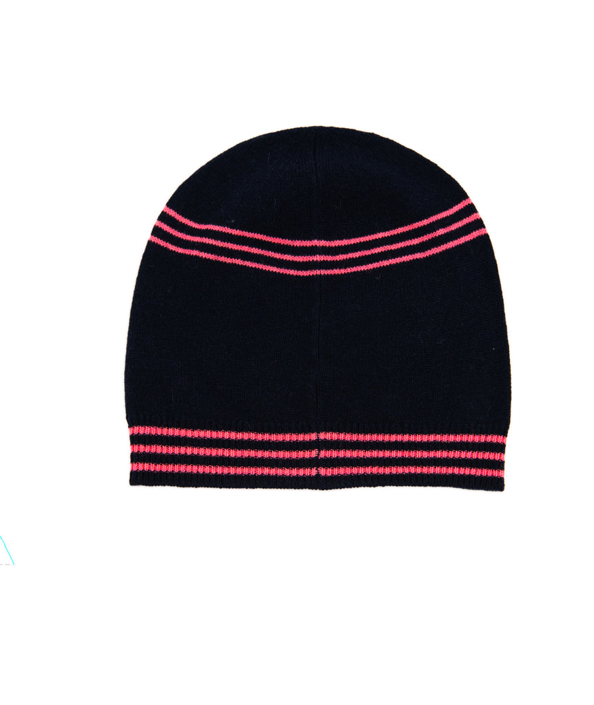 Autumn Cashmere Girls Black/Pink Striped Ski Hat Accessories Autumn Cashmere Kids   