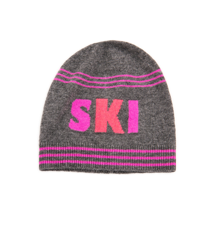 Autumn Cashmere Girls Grey/Pink Striped Ski Hat Accessories Autumn Cashmere Kids   