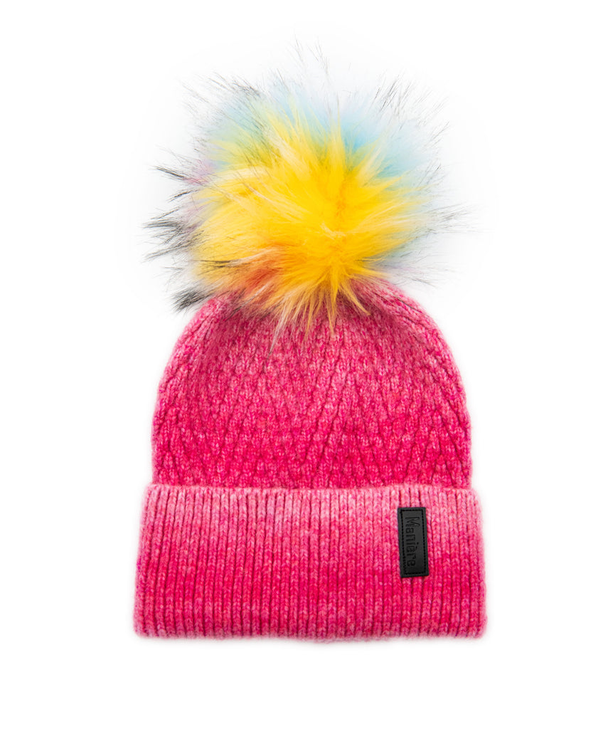 Maniere Pink Ombre Knit Hat With Rainbow Pom Accessories Maniere   