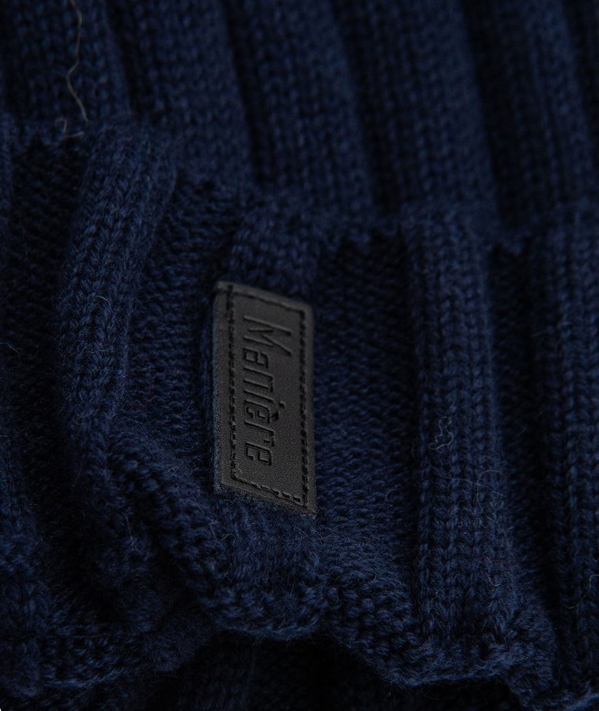 Maniere Navy Ribbed Merino Wool Hat With Multi Pom Accessories Maniere   