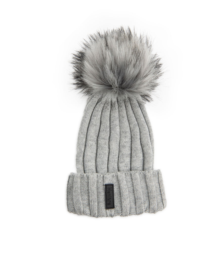 Maniere Grey Ribbed Merino Wool Hat With Grey Pom Accessories Maniere   