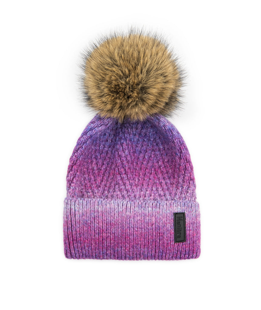 Maniere Purple Ombre Knit Hat With Natural Pom Accessories Maniere   