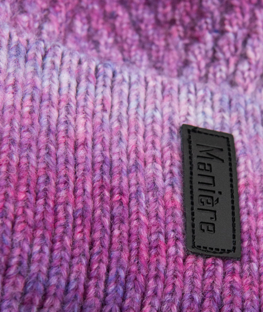 Maniere Purple Ombre Knit Hat With Natural Pom Accessories Maniere   