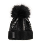 Maniere Black Ribbed Lurex Knit Hat With Black Pom Accessories Maniere   