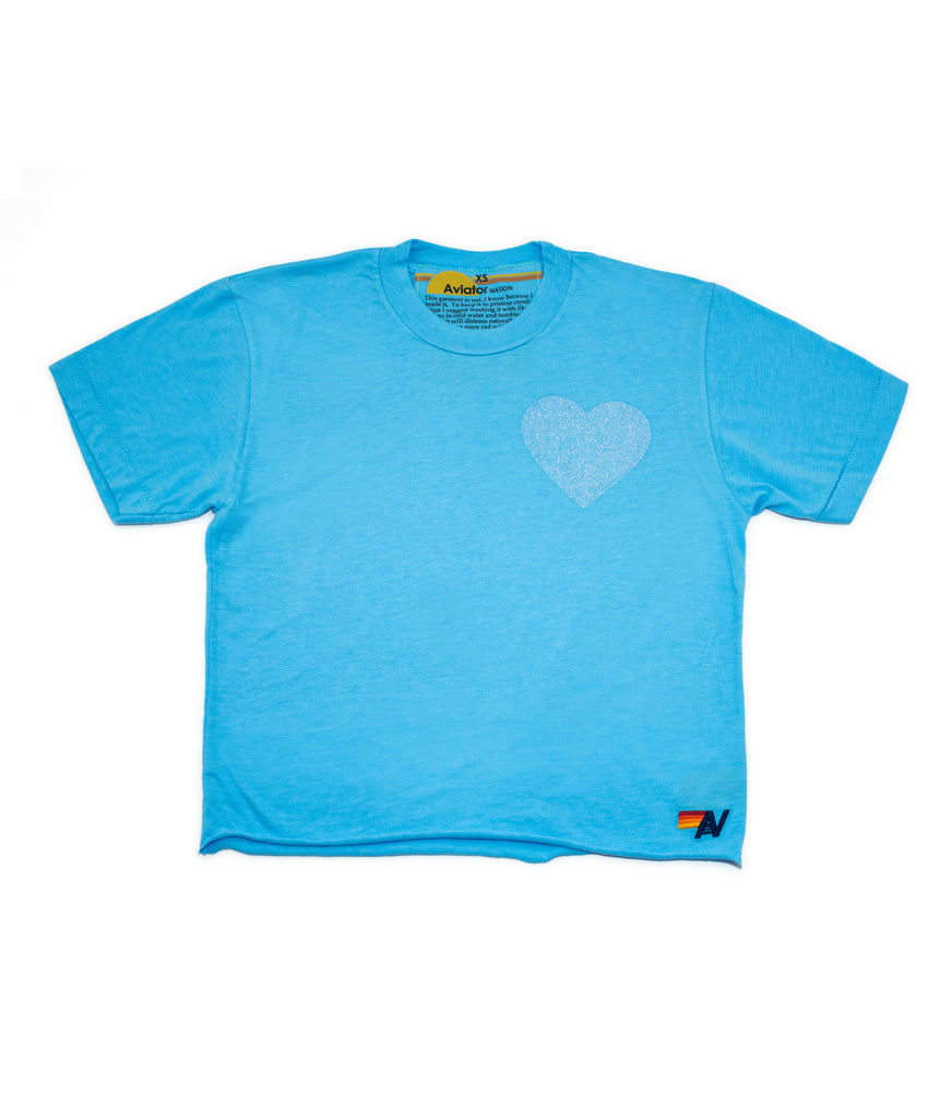 Aviator Nation Women Glitter Heart Boyfriend Tee Sky/Blue Womens Casual Tops Aviator Nation   