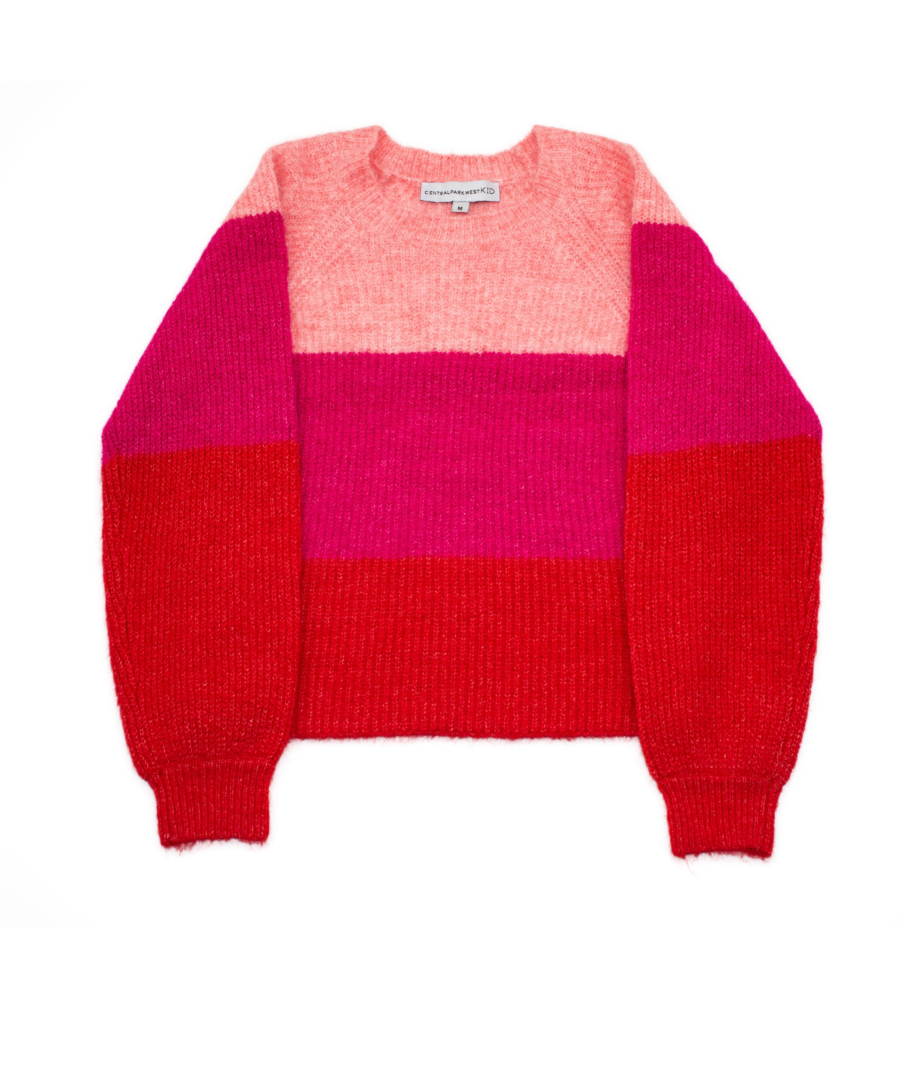 Central Park West Girls Tri-Color Striped Crewneck Sweater Pink Girls Casual Tops Central Park West Girls   