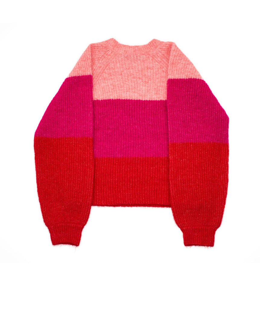 Central Park West Girls Tri-Color Striped Crewneck Sweater Pink Girls Casual Tops Central Park West Girls   