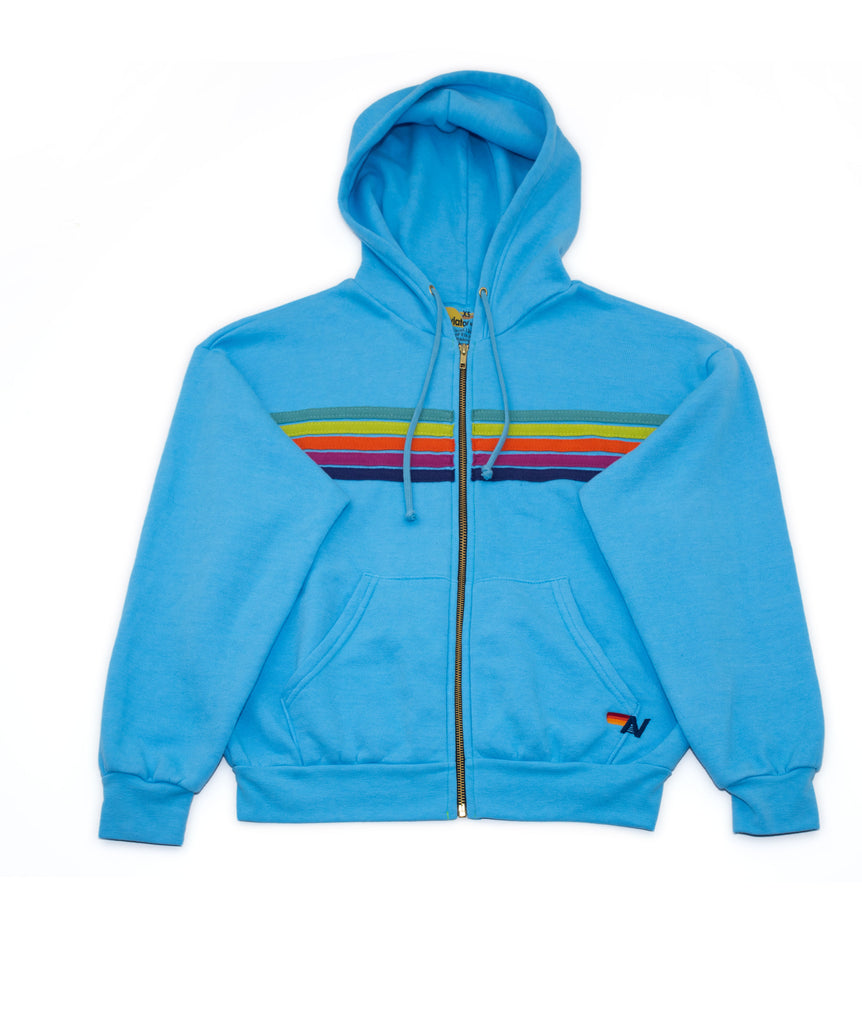 Aviator Nation Women 5 Stripe Zip Hoodie Sky/Rainbow Womens Casual Tops Aviator Nation   