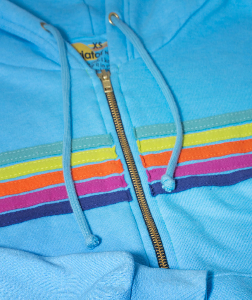 Aviator Nation Women 5 Stripe Zip Hoodie Sky/Rainbow Womens Casual Tops Aviator Nation   