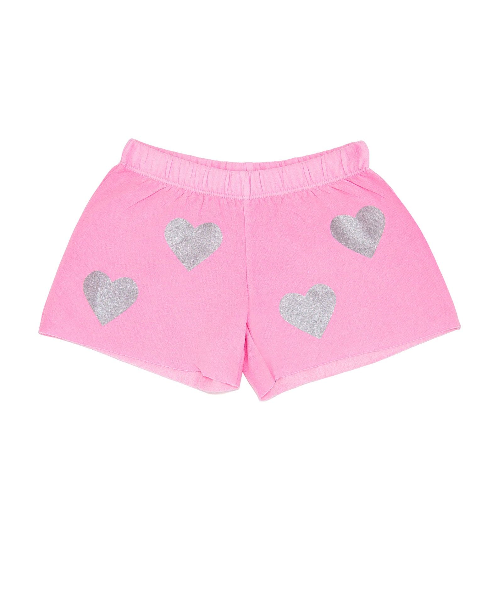 Firehouse Girls Silver Heart Toss Fleece Shorts Girls Casual Bottoms Firehouse Neon Pink Y/5