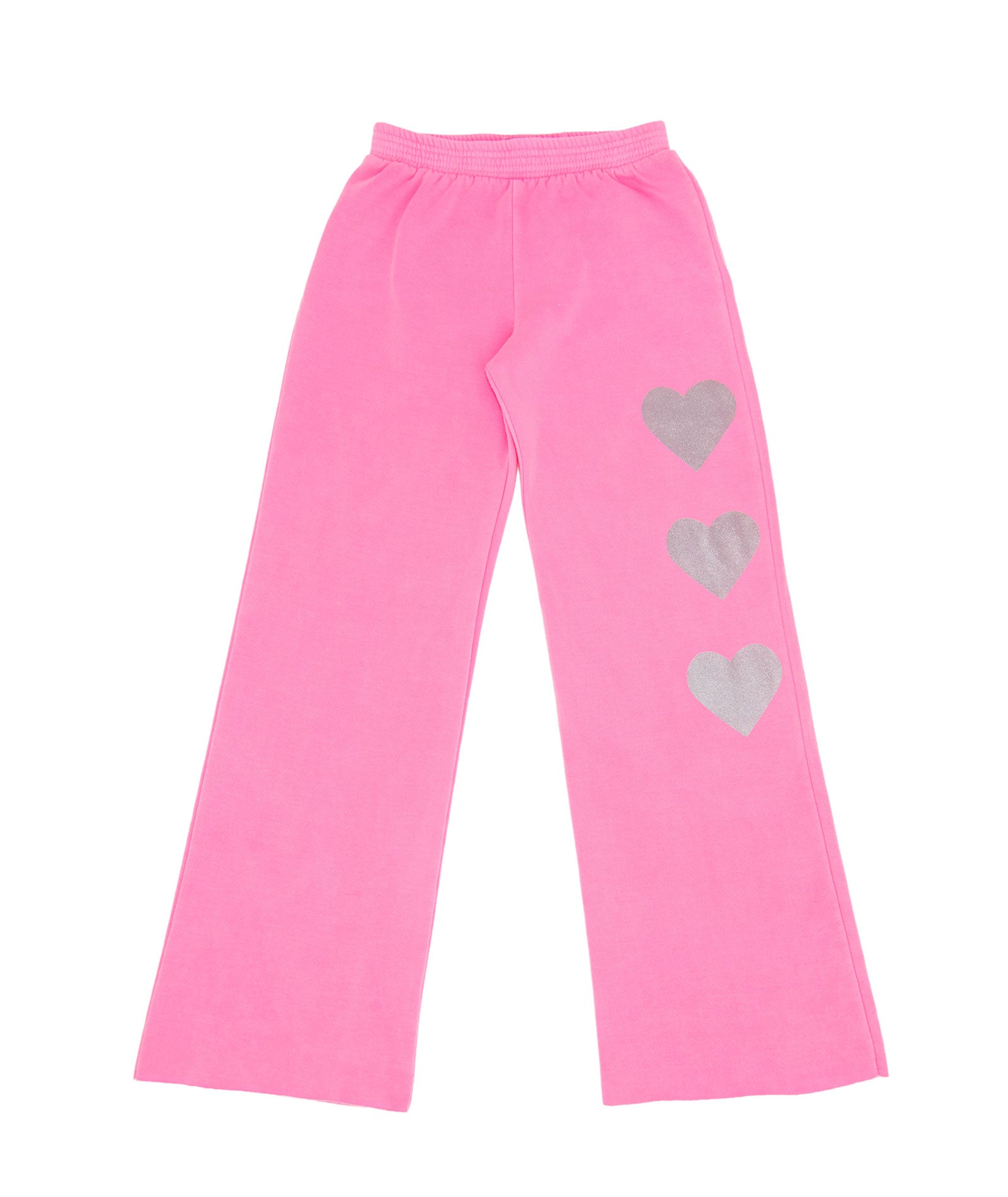 Firehouse Girls Silver Heart Trio Wide Leg Sweatpants Girls Casual Bottoms Firehouse Neon Pink Y/5