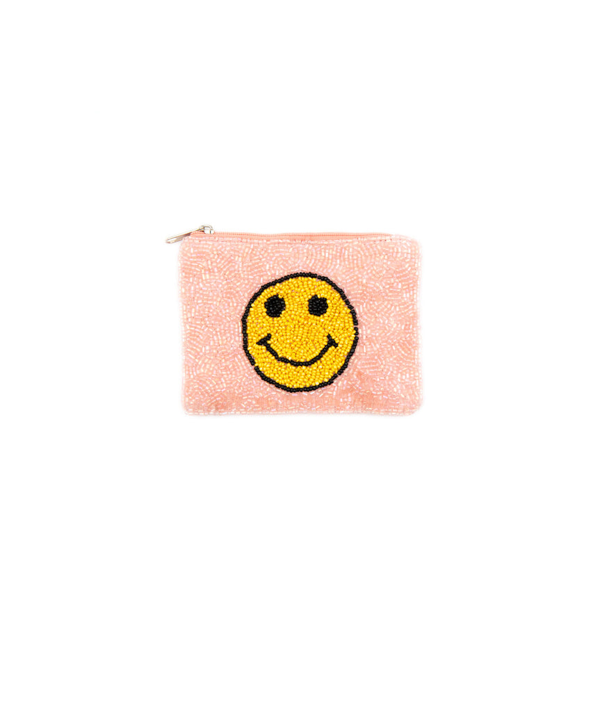 Pink Smiley Beaded Pouch Accessories Frankie's Exclusives   