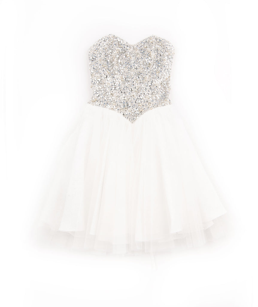 Jovani Girls White Talia Crystal Tulle Dress Girls Special Dresses Jovani   