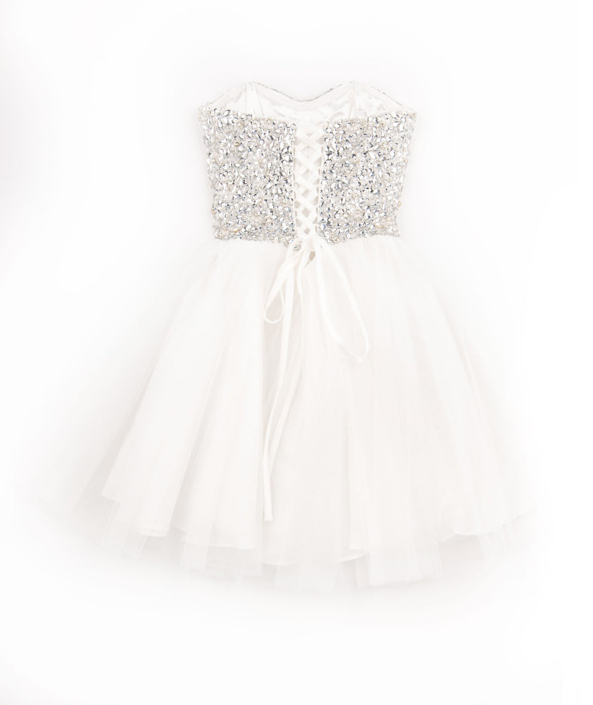 Jovani Girls White Talia Crystal Tulle Dress Girls Special Dresses Jovani   